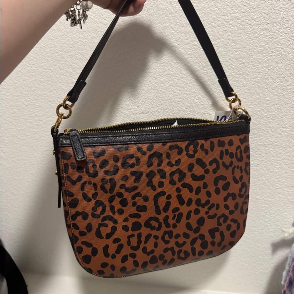 Fossil Leopard Print Shoulder Bag in Brown and Black